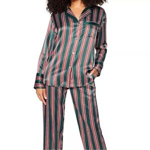 Striped Silk Pajama Set - Green and Pink- petite Plume - XS NWOT